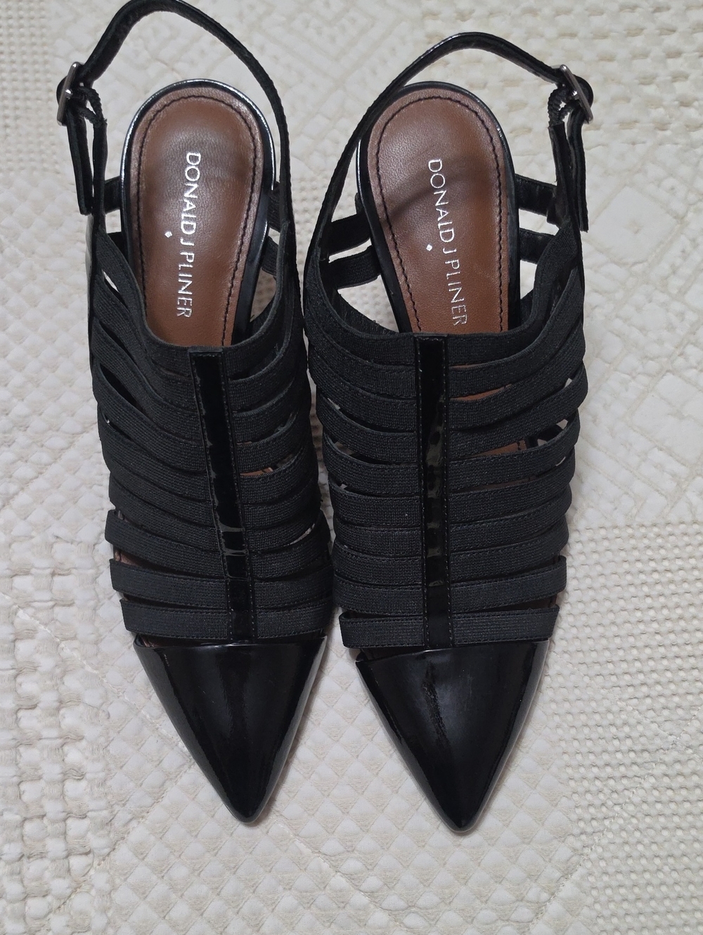 Donald J. Pliner Black Strappy Pointed Toe Slingback Heels